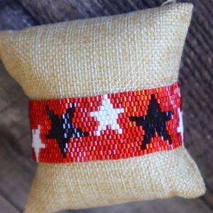 Red Star Miyuki Seed Bead Bracelet with tassels